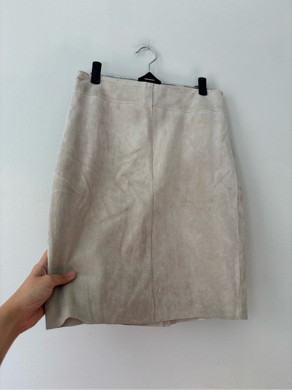 Y2K Preppy Suede Express Boho Cream Leather Midi Streetwear Skirt - XS - Small